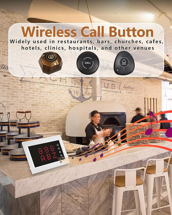 Restaurant Pager System Wireless Calling System with 1 Number Display and 10 Waterproof Call Buttons for Restaurant Bar Cafe Customer Service