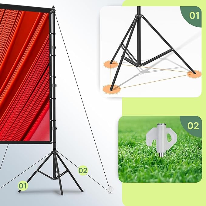 AAJK 120in Projector Screen with Stand,Portable 16:9 4K HD Indoor Outdoor Projection Screen with Wrinkle-Free Design, Ideal for Home Theater and Backyard Cinema – Includes Carry Bag