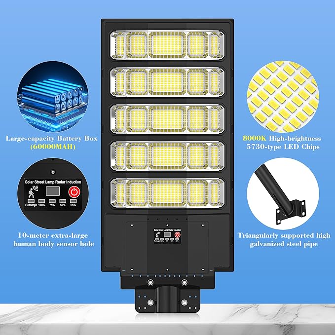 OKPRO Solar Street Lights Outdoor,10000W Solar Lights Outdoor Waterproof with Motion Sensor, IP66 Solar Flood Lights for Yard, Pathway, Parking Lot - 350° Wide Angle & Remote Control Included (2 PACK)