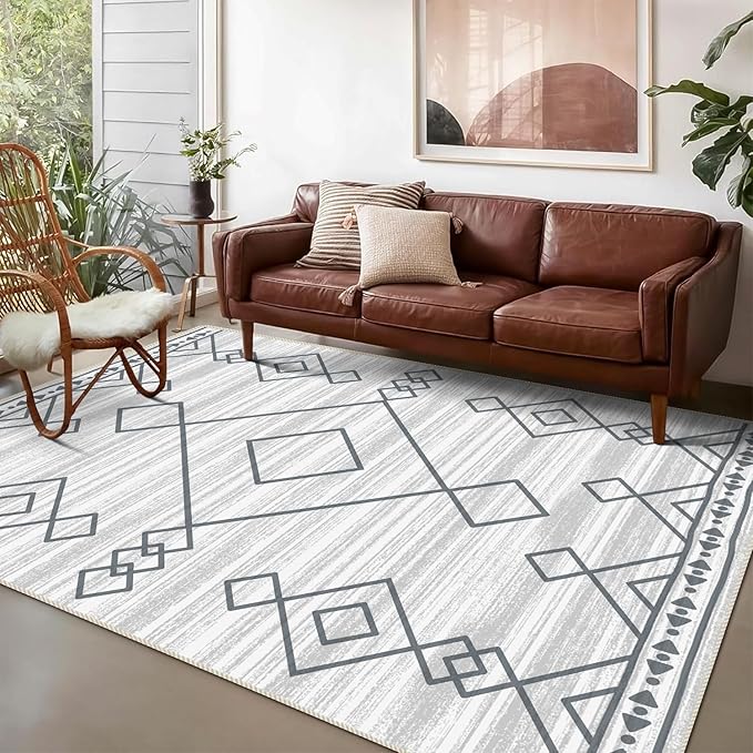 4x6 Rug, Small Area Rug for Living Room, Bedroom, Kitchen, Machine Washable Non-Slip Throw Rug, Low Pile Carpet Western Rug for Entryway Nursery Coffee Table, Checkered