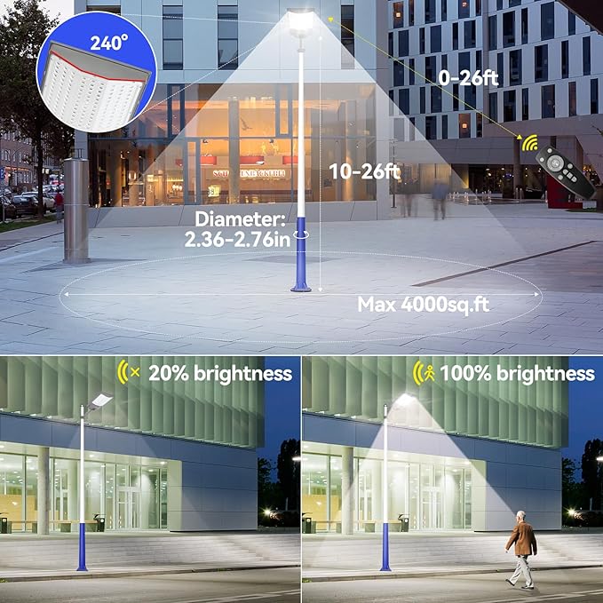 8500W Solar Street Lights Outdoor, 550000LM 7000K Solar Parking Lot Lights Dusk to Dawn 35000mAh IP67 Waterproof Pole Security Flood Lamps with Motion Sensor and Remote for Yard, Garage, Driveway