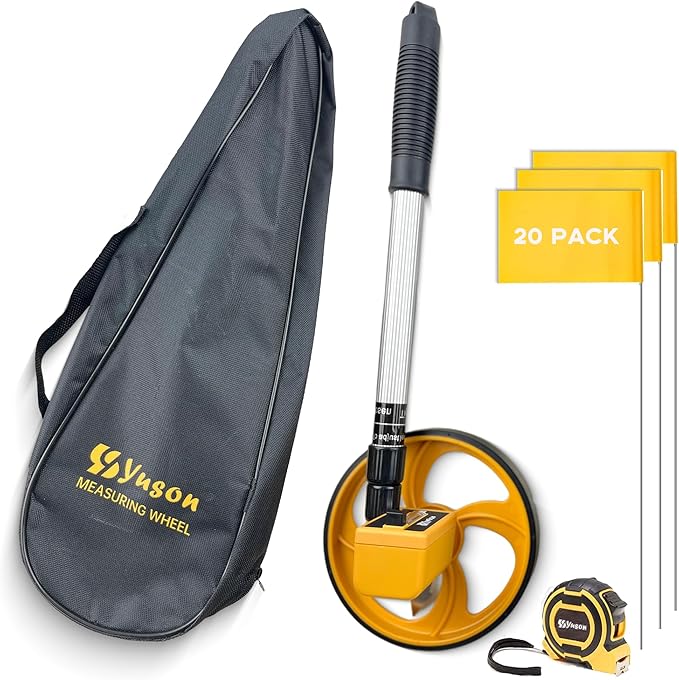 YS YUSON 6 Inch Measuring Wheel Complete Kit with 20 Marking Flags, 16.4ft Tape Measure & Canvas Bag - Foldable Precision Distance Roller, Up to 10,000 Ft, ±0.3% Accuracy, One Key to Reset