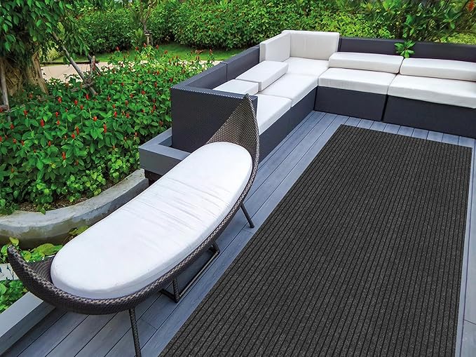 Ottomanson 2'7" x 24' Hallway Runner with Scraper Pile - Extra Durable Non-Slip Rug Mat for Indoor & Outdoor Use - Ideal for Kitchen, Entryway & Garage - High-Traffic Carpet, Black
