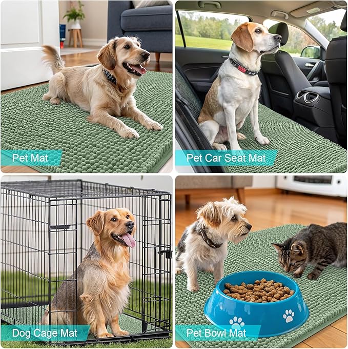 OLANLY Dog Door Mat for Muddy Paws 24x16, Absorbs Moisture and Dirt, Absorbent Non-Slip Washable Doormat, Quick Dry Chenille Mud Mat, Entry Indoor Entryway Carpet for Inside Floor, Olive Green