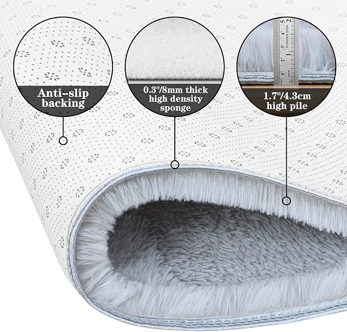 duduta Grey Soft Fluffy Rectangle Rug 3x5 ft, Shag Furry Plush Throw Rug for Bedroom Nursery Living Room Home Decor