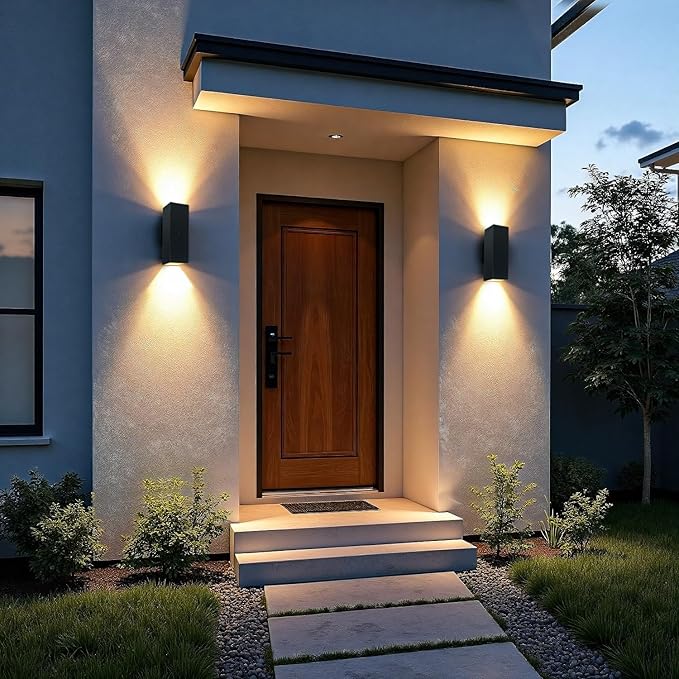 WISELUME Motion Sensor Outdoor Wall Lights, Dusk to Dawn Porch & Patio Sconce with E26 Dimmable LED Bulbs, Black Aluminum Up & Down Exterior Lights for Garage, Garden, Front Door, ETL Listed