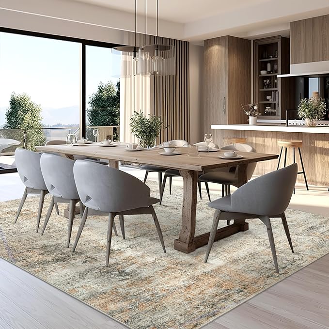 Abstract Rug 5x7 Machine Washable Area Indoor Orange Low Pile Non-Slip Foldable Thin Accent Rugs for Bedroom Living Room Dining Room