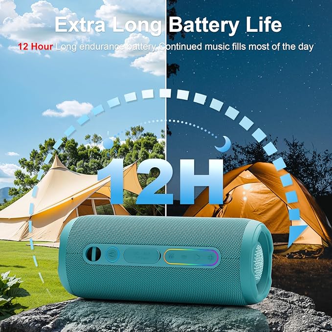 YOLOEMOT Bluetooth Speakers Wireless Loud Stereo Sound, Powerful Deep Bass, TWS Pairing, IPX7 Waterproof Dustproof,12H Playtime, Portable Speaker Bluetooth for Travel, Sport, Party, Biking (Teal)