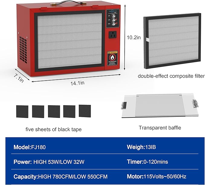 OUKEETO Portable Air Filtration System - Tabletop Dust Collectors (580-780CFM) for Woodworking, Movable Air Filter with Strong Vortex Fan, Benchtop Dust Collection Systems for Garage Works Shop
