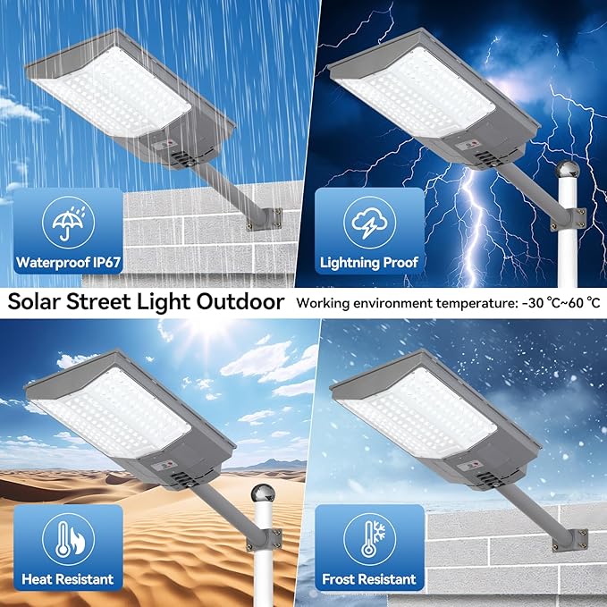 10500W Solar Street Lights Outdoor, 2PCS 650000LM 7000K Solar Parking Lot Lights Dusk to Dawn 40000mAh IP67 Waterproof Pole Security Flood Lamps with Motion Sensor and Remote for Yard, Driveway