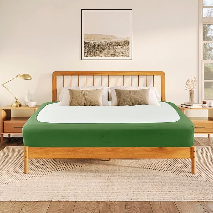 Biscaynebay Decorative Box Spring Cover King & Cal King Size, Sage Luxurious Jersey Knitting Stretchy Wrap Around 4 Sides Bed Skirt for Home/Hotels, Easy Fit Wrinkle & Fade Free Machine Washable