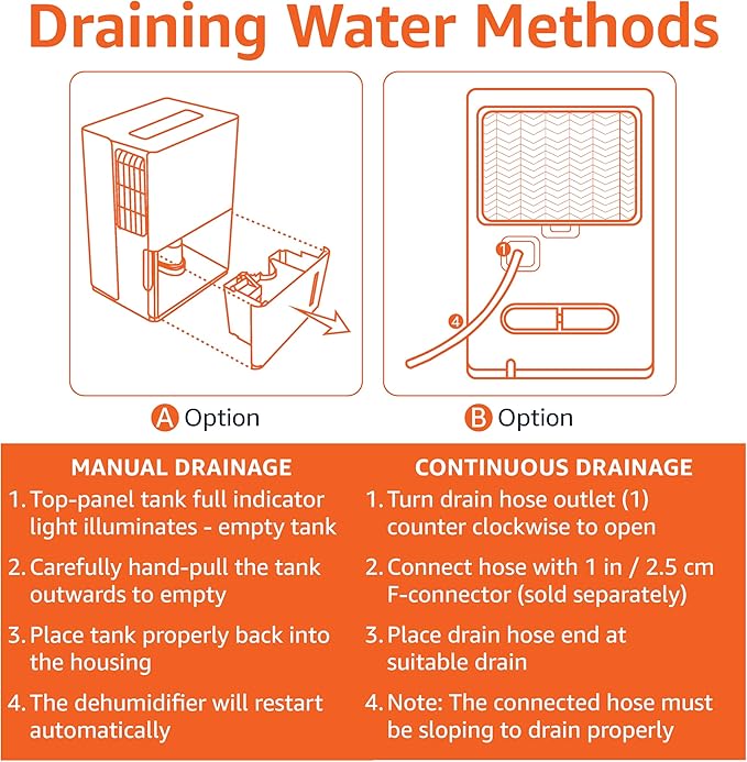 Amazon Basics Dehumidifier with Drain Pump, 50-Pint, Energy Star Certified, for Basement, Bathroom and Other Rooms Up to 4000 SFT, with Timer, auto-defrost, Overflow Protection, White