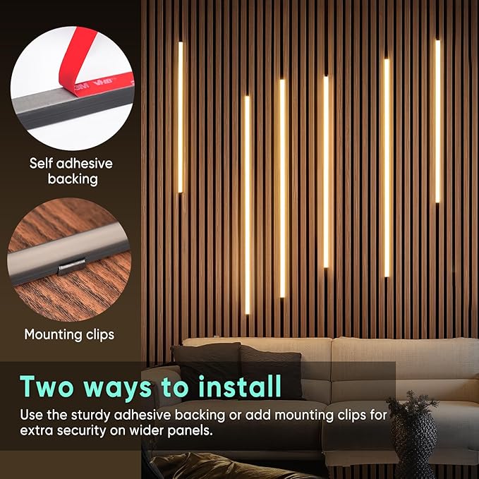 GZBtech Flexible LED Recessed Strip Light for Wood Slat Wall Panels 9.84FT, 3000K Warm White Cuttable Neon Rope Lighting with Remote Control, Dimmable IP67 Waterproof Black Strip Lights, ETL Listed
