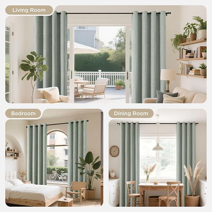 Joydeco Sage Green Blackout Curtains 120 Inches Long, Extra Long Curtains 120 Inch Length 1 Panel for Bedroom, Thermal Insulated Linen Black Out Curtains with Grommets(100x120, Sage Green)
