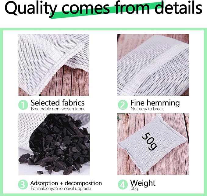 KaiCarnte 10 Pack Activated Charcoal Odor Absorbe Trash Can Deodorizer, Car Air Freshener, Shoe Deodorizer, Odor Eliminators For Storng Odor,50g/pack