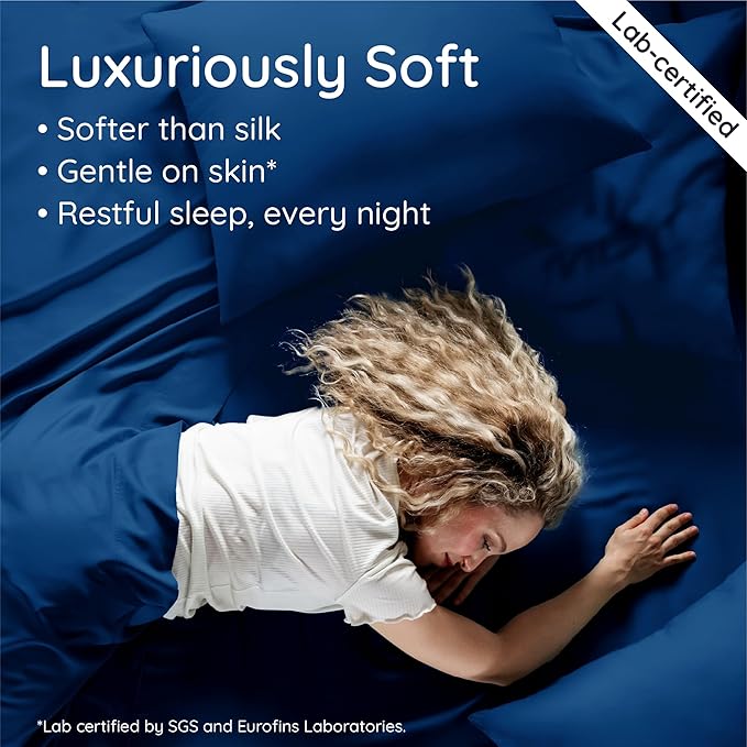 Bambaw 100% Viscose Derived from Bamboo Full Fitted Sheet, Cooling Fitted Sheet Full Size, Navy Blue Fitted Sheet Only, 15’’ Deep Full Bed Fitted Sheet Only, Full Mattress Fitted Sheet (Navy Blue)
