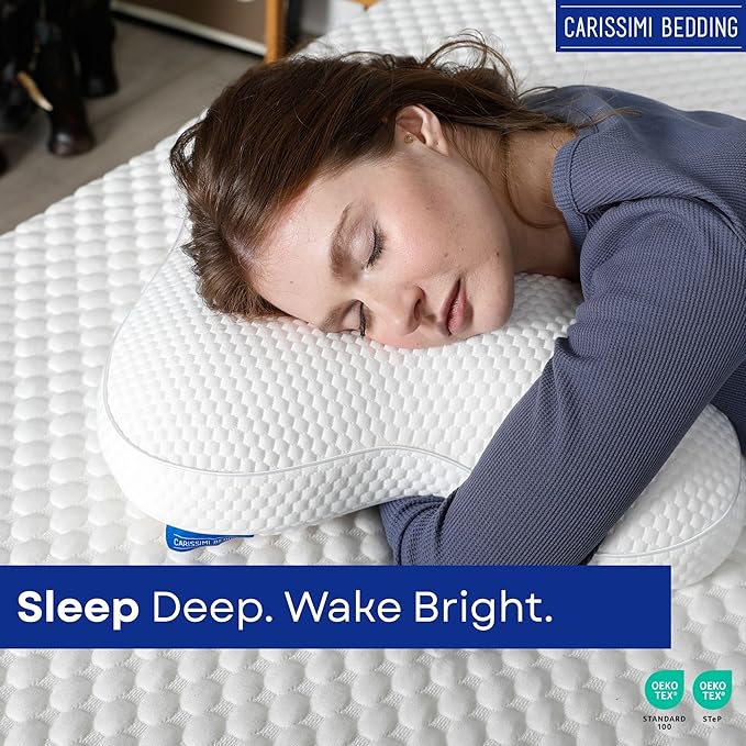 Dreamers Memory Foam Pillow for Side Sleepers – Cervical Neck Pillow for Side and Back Sleepers – Contoured Ergonomic Design for Shoulder and Neck Support - Includes Carry Bag