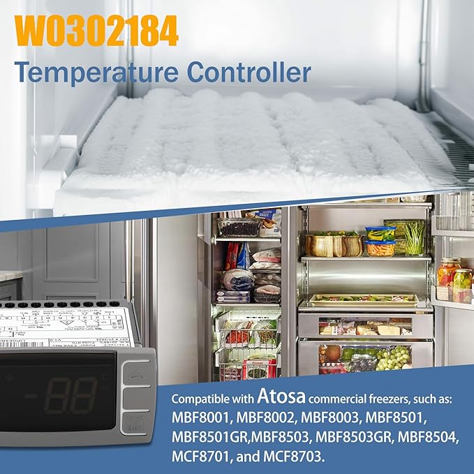 for Atosa W0302184 Temperature Controllers, Programmable Digital Thermostat with Sensor Probe Fit for 120V 50-60hz Commercial Refrigerators/Freezer (Includes Mounting Hardware)
