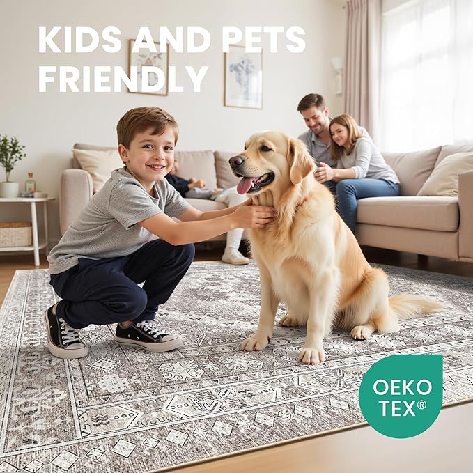 zesthome 6x9 Area Rug, Super Soft Washable Rugs for Living Room, Non-Slip Stain Resistant Vintage Rugs, Ultra-Thin Large Area Rugs (Brown/Beige,6'x9')