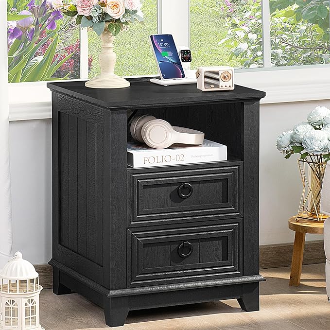 Bedroom Dresser and Nightstand Sets 4 Piece, Farmhouse 6 Drawers Dresser & 40.5" Tall Chest of Drawers,18" Nightstands with Charging Station,54" Wide Furniture Dressers for Bedroom,Living Room
