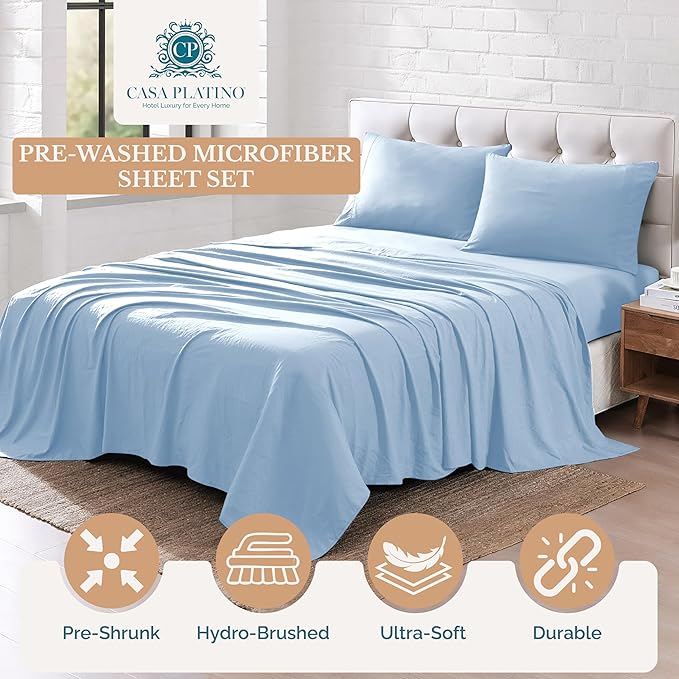 Casa Platino Full Size Sheets, Soft & Cozy Full Bed Sheet Set, Breathable, Pre-Washed, 4-Piece Set, French Blue