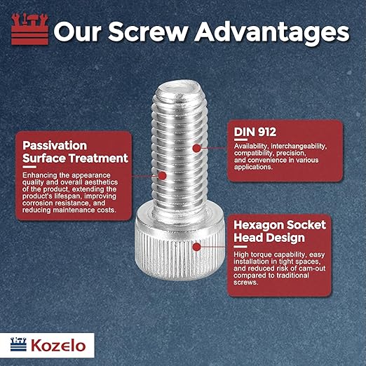 Kozelo 15pcs Socket Head Cap Screws - [M10-1.5 x 25mm] 304 Stainless Steel Allen Socket Drive for Electrical Motor 3D Printing Fan Engine Replacement Use, Silver