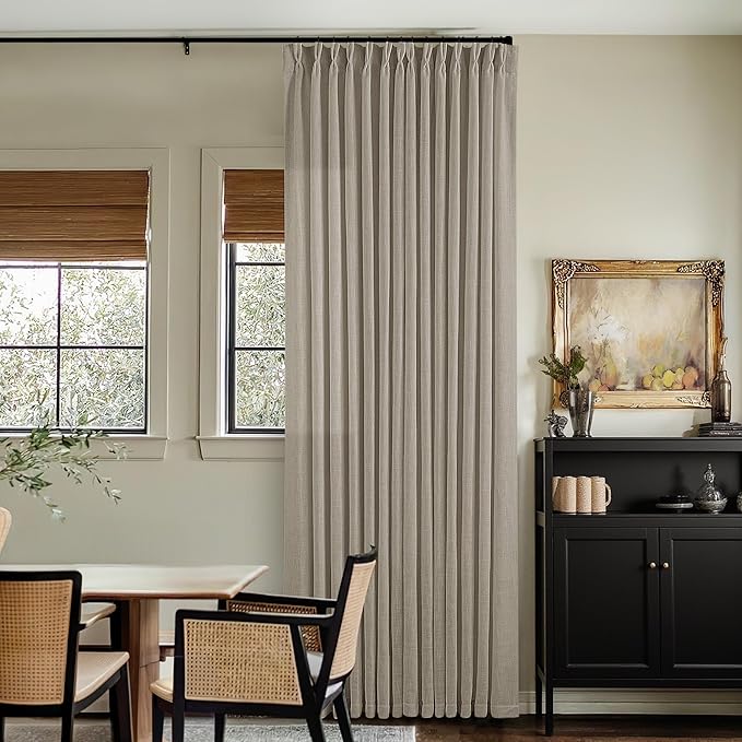 Burlywood Birch Pinch Pleated Linen Curtains 2 Panels for Living Room Bedroom Memory Training Shaped Semi Sheer Pleat Drapes with Hooks Rings Light Filtering Window Curtain 40x92