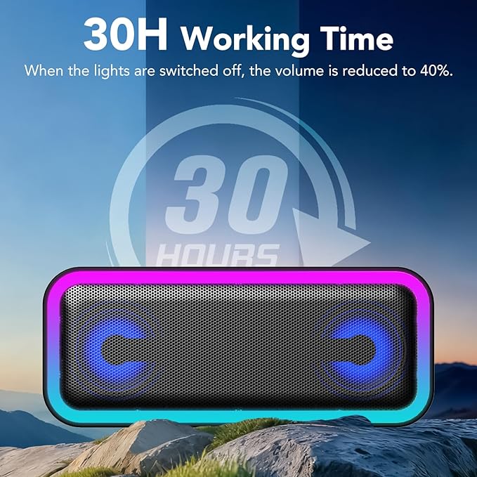 IKT Portable Bluetooth Speaker with Lights x Stocking Stuffers, 30W Loud Stereo Sound, Bluetooth5.4, Enhanced Bass,30H Playtime, TWS Pairing, IPX7 Waterproof, Speakersfor Home/Party/Outdoor