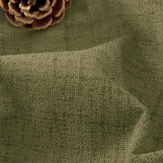 Olive Green 100% Linen Blackout Curtains for Living Room 63 Inch Long 2 Panels, Thermal Insulated Noise Reducing Window Total Black Out Curtains for Bedroom, Each 52x63 Inch 2 Panels