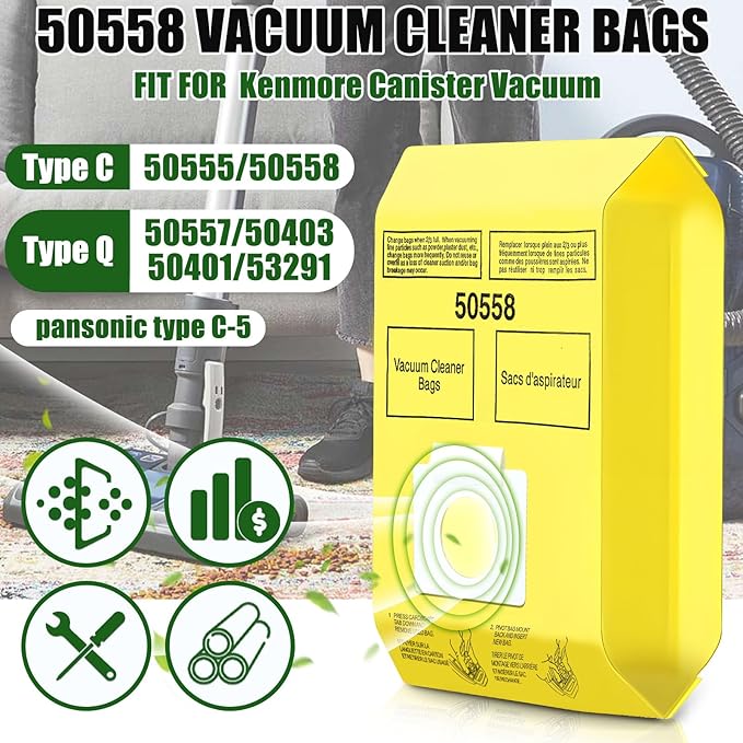 DTESL 30 Pack Vacuum Cleaner Bags Fit for Kenmore Canister Type C/Q 5055 50555 50557 50558 and Pana·sonic Type C-5 C-18, 200 Series, 400 Series, 600 Series, 700 Series, 800 Series (30 Pack)