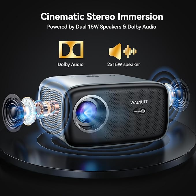 【1200 ANSI/4K Supported/Netflix Licensed】Smart Projector with WiFi and Bluetooth, Movie Home Theater with AI Auto Focs& Keystone, Video Projector with Dolby, 400'' Display for Indoor/Outdoor Proyector