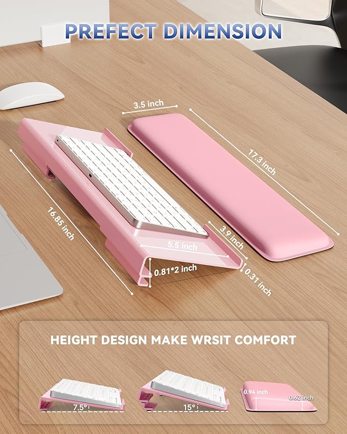 Laborio Computer Keyboard Stand for Desktop, 2-Level Height Adjustment Keyboard Wrist Rest, Non-Slip Key Board Riser Pad for Office, Gaming, and Home Desks(Pink)