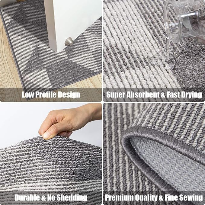 Indoor Doormat 20"x 32", Absorbent Front Back Door Mat, Rubber Backing Non Slip Floor Mats Inside Mud Dirt Trapper Outside Entrance Front Door Rug Carpet, Machine Washable Low Profile - Grey Geome