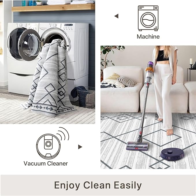 4x6 Rug, Small Area Rug for Living Room, Bedroom, Kitchen, Machine Washable Non-Slip Throw Rug, Low Pile Carpet Western Rug for Entryway Nursery Coffee Table, Checkered