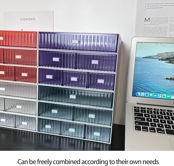Plastic Desk Drawer Organizer, 2 Compartments, Stackable, Office Supplies Storage, Purple