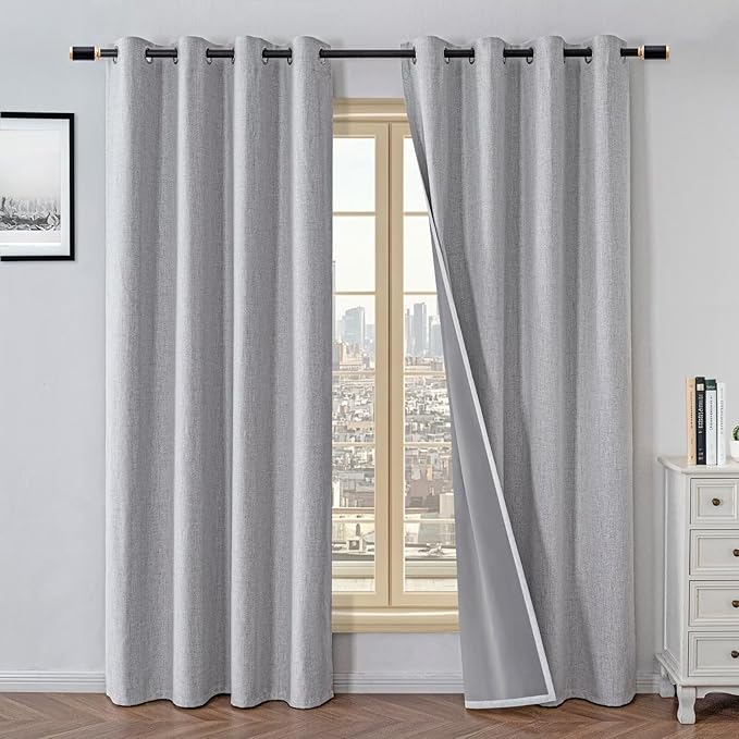 100% Blackout Curtains 96 Inches Long 2 Panels Set, Black Out Curtains for Living Room, Greyish White Thermal Insulated Grommet Drapes Bedroom Luxury Decor(52W × 96L inch, Greyish White)