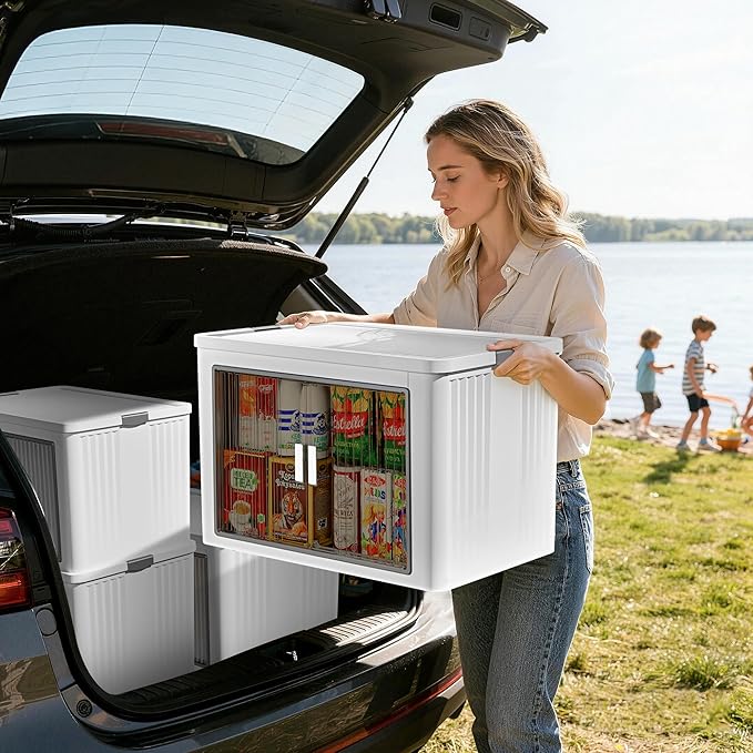 5 Tier 540 Qt Storage Bins with Lids - Stackable Storage Bins, Large Plastic Storage Boxes for Toy, Closet, Open Front Storage Bin with Wheels Suitable for Garage, Bedroom, Living Room, Camping