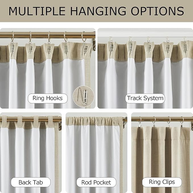 Vision Home Sand Linen Full Blackout Curtains 108 inch for Bedroom Living Room Darkening Soundproof Window Panels 9FT Thermal Insulated Rod Pocket Back Tab Farmhouse Drapes 56" Wx108 Lx2