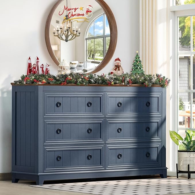 Bedroom Dresser and Nightstand Sets 4 Piece, Farmhouse 6 Drawers Dresser & 40.5" Tall Chest of Drawers,18" Nightstands with Charging Station,54" Wide Furniture Dressers for Bedroom,Living Room