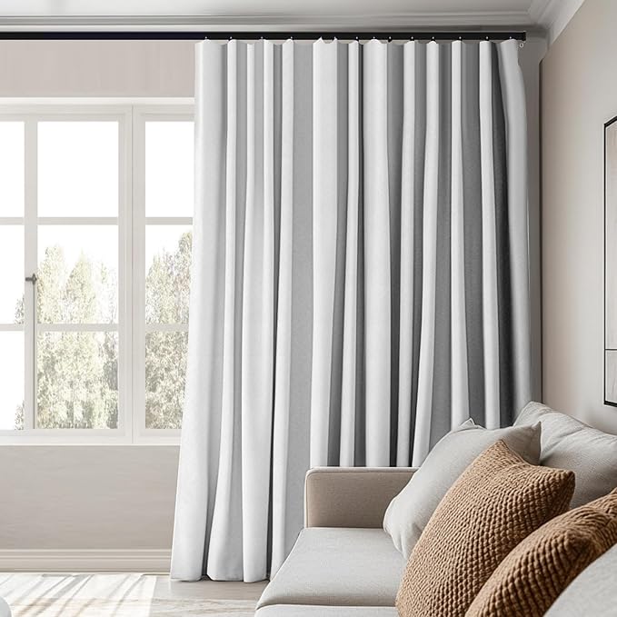 Room Divider Curtain - Total Blackout Privacy Panel, Thermal Insulated, Noise Reduction for Bedroom, Living Room, Window - Ceiling Track W 100 × H 84 in White
