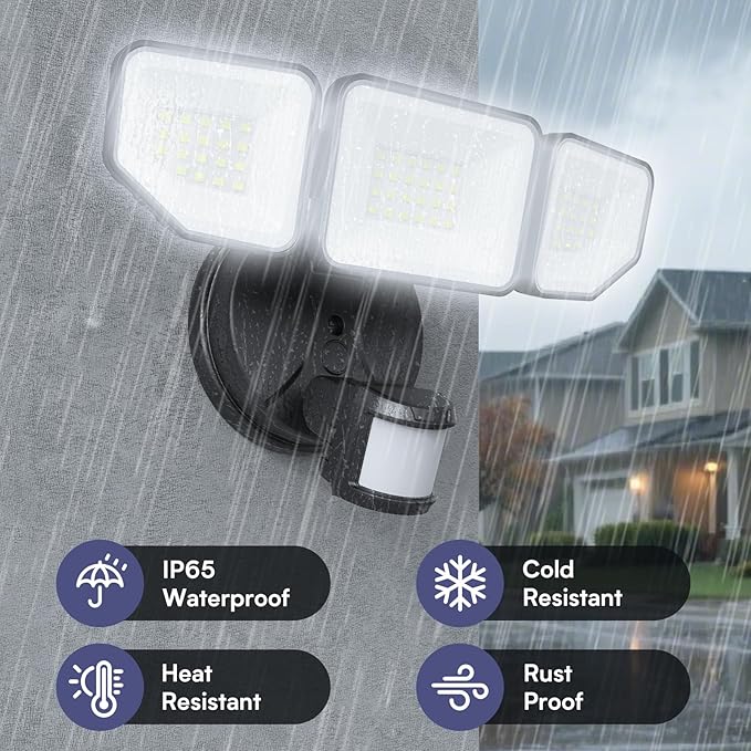 Meloght 65W 6500LM Flood Lights Outdoor Motion Sensor, Hardwired Security Floodlights 6500K IP65 Waterproof, Dusk to Dawn Lighting Outside, Black 1 Pack