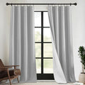 RYB HOME 4 in 1 Set Dust Filter - Soundproof - Blackout - Insulating, Energy Efficiency Linen Curtains for Kids Bedroom Living Room Divider Apartment Hotel Office Theatre, Grey, W 52 x L 95, 2 Pcs
