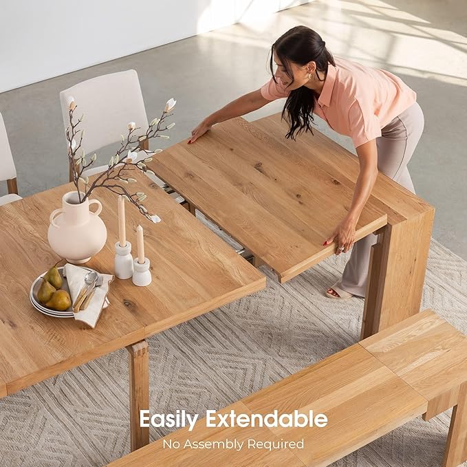 Transformer Table - Solid Wood Extendable Dining Table, Seats 2-12, Extendable Dining Room Table, Space-Saving Furniture, Expandable Dining Furniture (Natural, Table + Bench + Coffee Table)