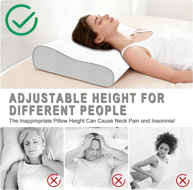 Memory Foam Pillow, Cervical Pillow for Neck Pain Relief, Ergonomic Adjustable Contour Bed Pillow for Side, Back & Stomach Sleepers (2, 23.6x15.7in)
