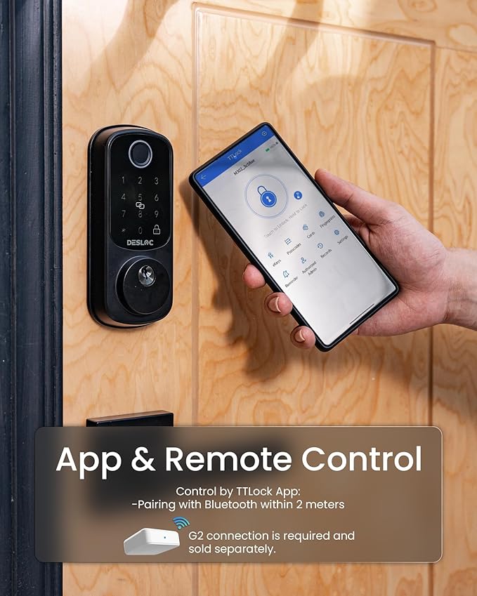 DESLOC Smart Door Lock B200, Smart Deadbolt Lock, Keyless Entry Door Lock, Fingerprint Smart Lock, Smart Locks for Front Door, App Control, Touchscreen Keypad Deadbolts,12-Month Battery, BHMA Grade3