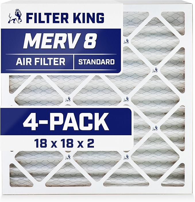 Filter King 18x18x2 Air Filter | 4-PACK | MERV 8 HVAC Pleated A/C Furnace Filters | MADE IN USA | Actual Size: 18 x 18 x 1.75"
