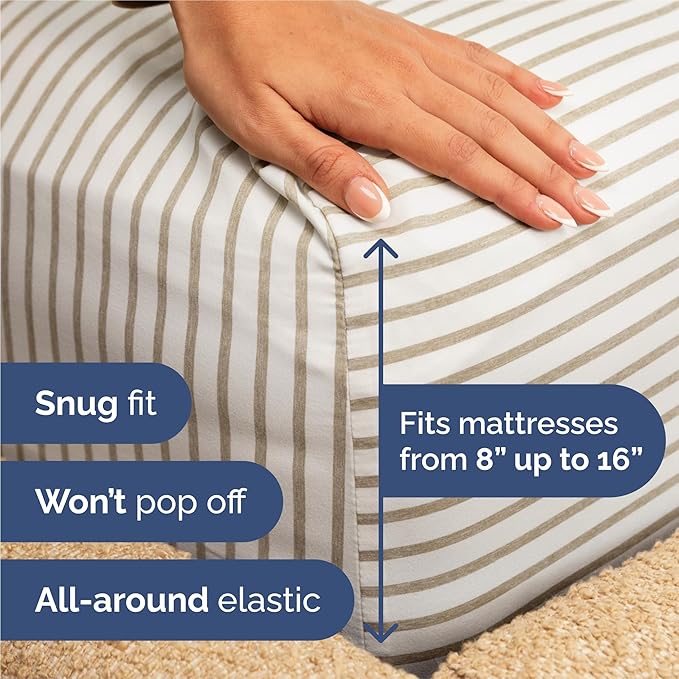 King 6 Piece Sheet Set - Cooling, Comfy & Breathable - Hotel Luxury Bedding, Includes Fitted Sheet for Women, Men, Kids & Teens - 1 Flat, 1 Fitted Sheet, 4 Pillowcases w/Deep Pockets - Beige Stripes