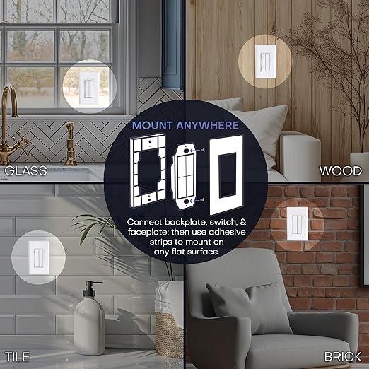 RunLessWire Click for Philips Hue – Battery-Free Wireless Smart Light Switch, 30ft Range – Works Natively with Philips Hue Bridge – Wall Mount Kinetic Switch - Decora Style, Ivory
