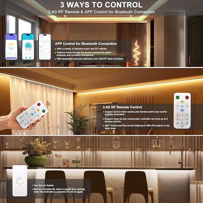 PAUTIX CCT LED Controller Kit SP642E,iOS/Andriod App Control 2.4G RF Wireless Remote Control,CCT LED Controller/Dimmer,for CCT LED Strip Light,with Timing Function,Music Mode,Group Control