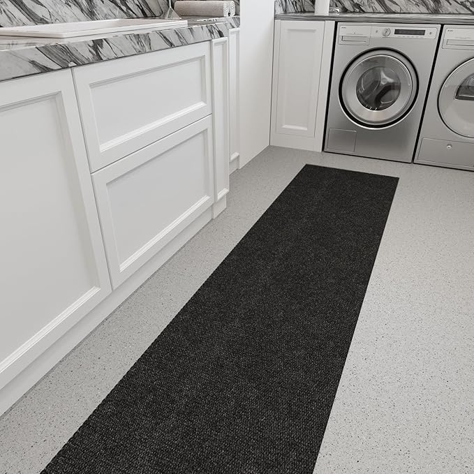 Ottomanson Commercial Scrape Rib Entry Mat – Heavy Duty Ribbed Floor Mat for High Traffic – Non Slip Rubber Back, Waterproof – Indoor Outdoor Use for Offices, Schools, Lobbies, 2'7" x 38', Black